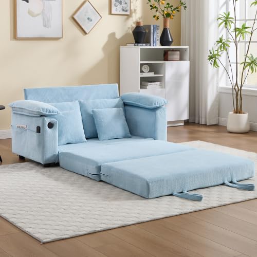 3-in-1 Convertible Sofa Bed | Foldable Loveseat Couch Floor Futon Sofa Sleeper Mattress Lounge Space‑Saving, Blue - color: Blue