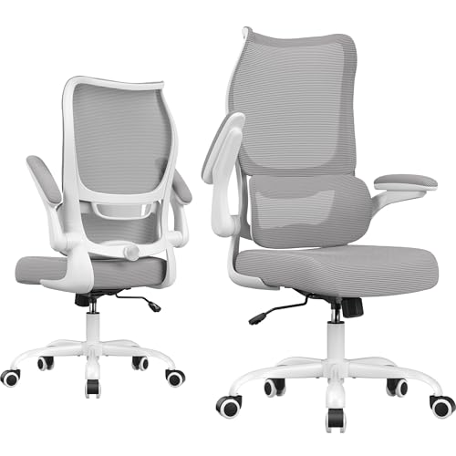 Office Chair Ergonomic Desk Chair - Comfy Mesh High Back Office Chair with Lumbar Support Wheels Home Desk Office Chairs Flip up Armrest Executive Rolling Swivel Task Work Computer Chair Grey - color: Grey
