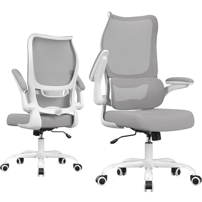 Office Chair Ergonomic Desk Chair - Comfy Mesh High Back Office Chair with Lumbar Support Wheels Home Desk Office Chairs Flip up Armrest Executive Rolling Swivel Task Work Computer Chair Grey - color: Grey