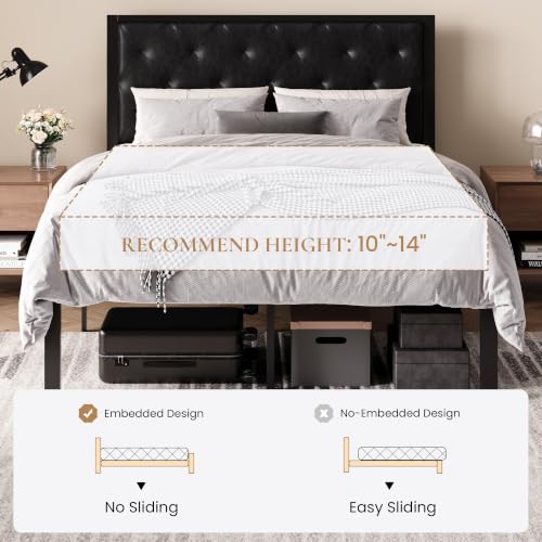 SHA CERLIN Full Size Metal Bed Frame with PU Tufted Headboard, Black | Modern Design Heavy-Duty Platform Bed, No Box Spring Need, PU Leather Upholstery, Noise Free, Easy Assembly - color: Black, size: Full