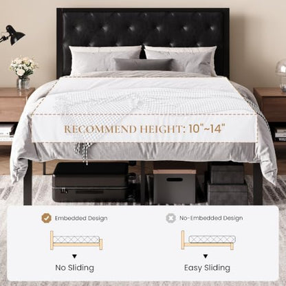 SHA CERLIN Full Size Metal Bed Frame with PU Tufted Headboard, Black | Modern Design Heavy-Duty Platform Bed, No Box Spring Need, PU Leather Upholstery, Noise Free, Easy Assembly - color: Black, size: Full