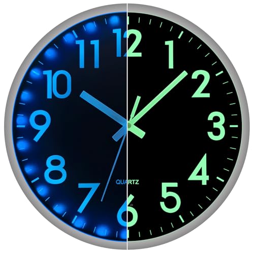 JoFomp LED Wall Clock for Bedroom Night Glow, 12 Inch Silent Wall Clocks Battery Operated, Light Up Wall Clocks for Living Room Decor, Sound Control Modern Wall Clock Glow in Dark for Kitchen Office - color: Blue Light, size: 12 Inch