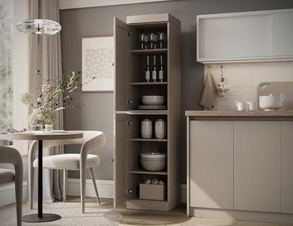 Solid Wood Kitchen Pantry - Narrow Storage Cabinet - Shaker Doors, Adjustable Shelves, Beige, 16.5" Wide x 71.5" Tall, 100% Eco-Friendly Wood, Modular Pantry Cabinet Systems - color: Beige, style: Shaker Doors