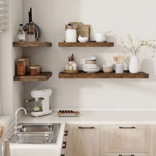 Vivelove Deep Floating Shelves 48x12” Set of 2, Rustic Brown | Easy Install With Hardware, 2" Thick, Invisible Brackets, Wall Mounted, No Sagging, For Any Room - color: Rustic Brown, size: 48”wx12”dx2”h