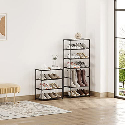 Small Shoe Rack 6-8 Pairs Sturdy Shoe Shelf 4-Tiers Narrow Stackable Shoe Organizer,Lightweight Kids Shoe Racks for Entryway, Doorway and Closet（Black） - size: 4-Black
