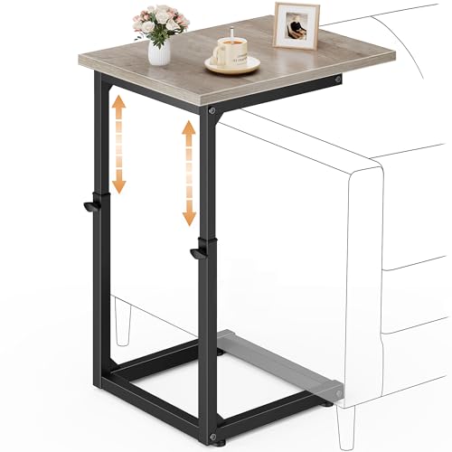 C-Shaped End Table, 33" Tall C Table Adjustable Height Side Table, Small Couch Table with Metal Frame, Slide Under Sofa TV Tray for Living Room, Bedroom, Bedside, Small Spaces, Gray - color: Greige, style: Ordinary