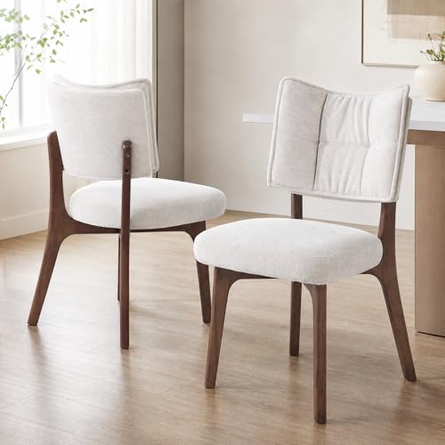 YOUNIKE Wood Frame Beige Dining Chair, Chenille Fabric, Single Pack | Modern Ergonomic Upholstered Kitchen & Dining Room Chairs, Double-Layer Backrest, Comfy Soft Cushion, Easy to Assembly - color: Beige