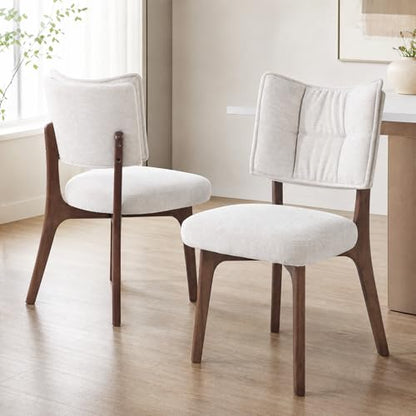 YOUNIKE Wood Frame Beige Dining Chair, Chenille Fabric, Single Pack | Modern Ergonomic Upholstered Kitchen & Dining Room Chairs, Double-Layer Backrest, Comfy Soft Cushion, Easy to Assembly - color: Beige