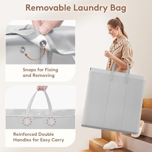 Lifewit 200L Rolling Laundry Basket with Steel Frame, Removable Bag, Silver Gray - color: Silver Gray, size: 200L