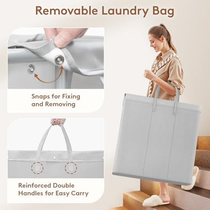 Lifewit 200L Rolling Laundry Basket with Steel Frame, Removable Bag, Silver Gray - color: Silver Gray, size: 200L