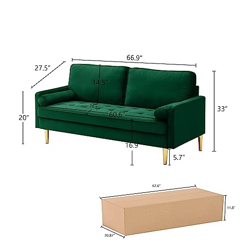 Modern Fabric Loveseat Sofa,2-Seater Small Couch Love Seat with Thick Cushion,65" Cozy Deep Seat Couches for Living Room Compact Home Office (Green) - color: Green