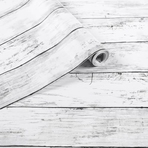 Arthome 17 x 240 inches White Gray,Peel and Stick Wallpaper, Wood Contact Paper, Self Adhesive, Easy to Clean, Vinyl Film for Furniture Countertop, Distressed Plank Grain Vintage Wall Covering - color: White Gray Wood, size: 17" x 240"