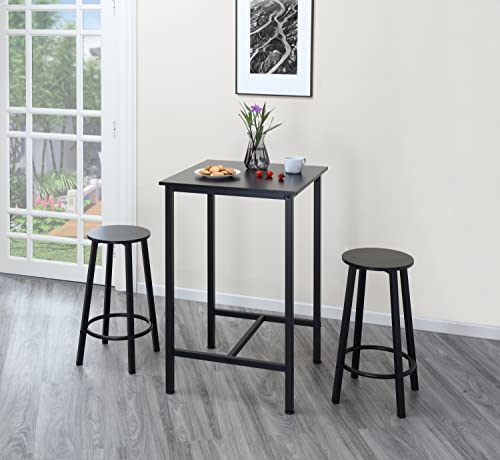 Finnhomy Bar Table Set, 23.6" Pub Table High Top Table, Square Bar Height Table, Bar Table with Stools, Small Kitchen Table Set for 2, Industrial Breakfast for Kitchen, Living Room, Rustic Black - color: Rustic Black, size: Bar Table+2Stools
