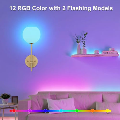 Gold Battery Operated Wall Sconces Set of 2, Rechargeable Wireless Wall Lights with Milky White Frosted Glass Shade, 12 RGB and 3CCT Dimmable, Wall Lamps with Remote for Bedroom Living Room Hallway - color: Gold