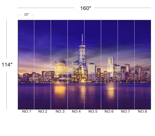 Eierme-New York City Skyline lit up at Night time Reflecting Off of the Hudson River 160" x 114" - color: No.9, size: 160" x 114"