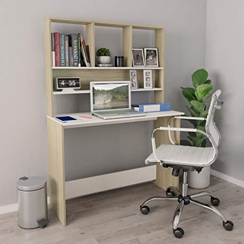 Desk with Shelves White and Sonoma Oak,Computer Desk,Bedrooms Desks,Hall Table,Modern Minimalist Style,Space Saving Design,for Bedroom, Study, Office, Entrance,43.3"x17.7"x61.8" Engineered Wood - color: Multicolour