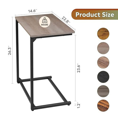 WLIVE C-Shaped End Table, Small Side Tables for Sofa, Wide Couch Table That Slide Under, Laptop Snack Table for Living Room, Bedroom, Home Office, Grey - color: Greige
