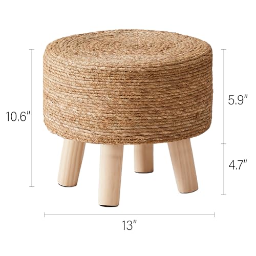 Cpintltr Foot Stool Natural Seagrass Hand Weave Poufs Round Ottoman for Couch Desk Soft Step Stool Padded Foot Rest with Non-Skid Pine Legs for Hallway Office Lounge Natural - color: Natural