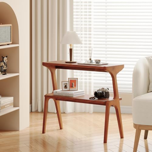 Solid Wood End Table | 2-Tier Side Table with Storage Shelf, Bedside Table for Sofa, Living Room, Bedroom, Small Space, Easy Assembly, Cherry - color: Cherry