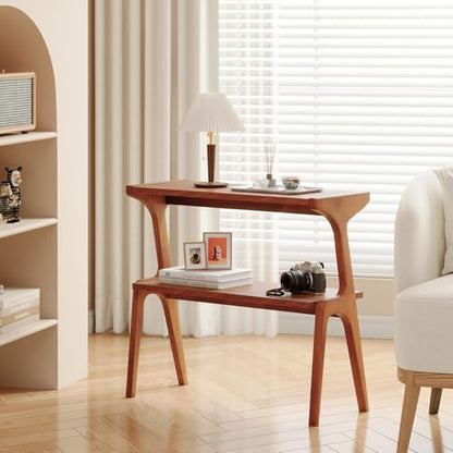 Solid Wood End Table | 2-Tier Side Table with Storage Shelf, Bedside Table for Sofa, Living Room, Bedroom, Small Space, Easy Assembly, Cherry - color: Cherry