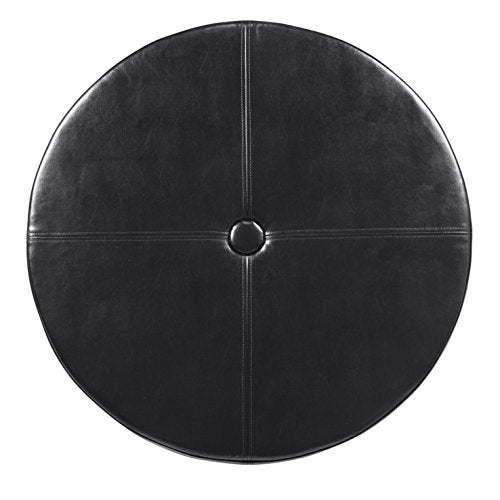 HomePop 32" Large Tufted Round Storage Ottoman - Black Faux Leather - color: Black Faux Leather