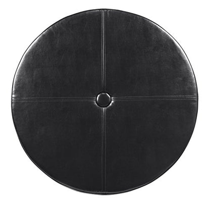 HomePop 32" Large Tufted Round Storage Ottoman - Black Faux Leather - color: Black Faux Leather