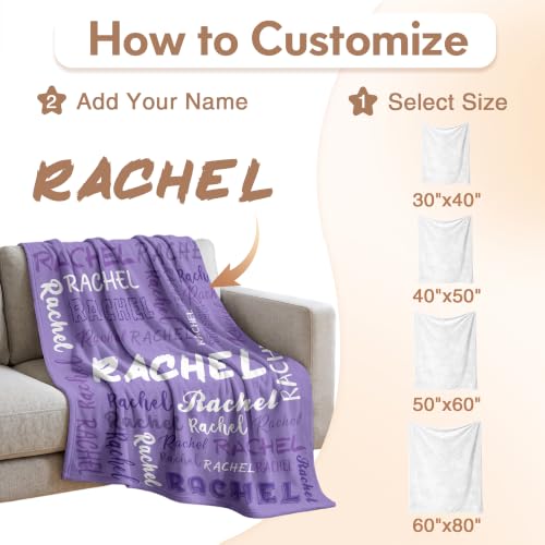 Personalized Blanket with Name, Custom Name Blanket Gifts for Kids Adults Boys Girls Teen, Soft Customized Fleece Flannel Throw for Bedroom Living Room, Birthday Christmas - color: Light Purple