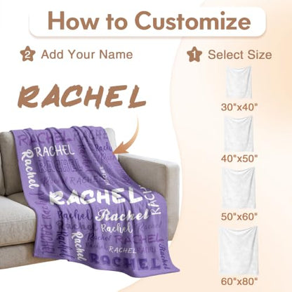 Personalized Blanket with Name, Custom Name Blanket Gifts for Kids Adults Boys Girls Teen, Soft Customized Fleece Flannel Throw for Bedroom Living Room, Birthday Christmas - color: Light Purple