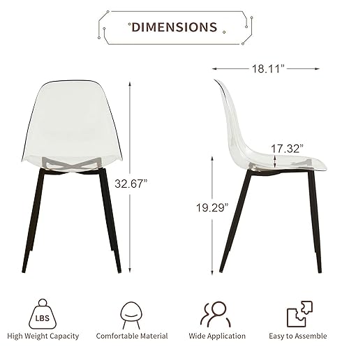 Baysitone Clear Dining Chairs Set of 8, Modern Kitchen Chairs with Transparent Seat, Acrylic Accent Side Chairs with Plating Metal Legs for Dining Room, Kitchen, Living Room with Black - color: Black, size: Set of 8