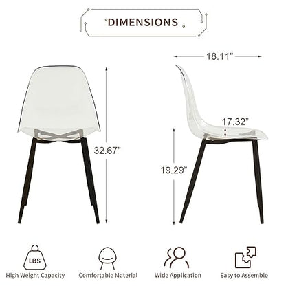 Baysitone Clear Dining Chairs Set of 8, Modern Kitchen Chairs with Transparent Seat, Acrylic Accent Side Chairs with Plating Metal Legs for Dining Room, Kitchen, Living Room with Black - color: Black, size: Set of 8
