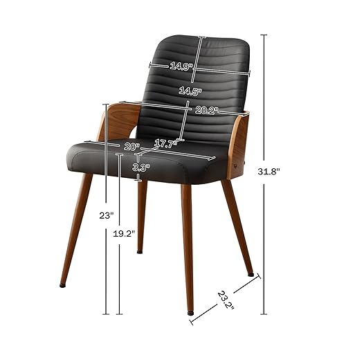 Dining Room Chairs Set of 4,Mid Century Modern Kitchen Chairs,Upholstered Faux Leather Accent Chairs,Metal Legs Wooden Desk Chairs,Armless and No Wheels for Kitchen Dining Living Room,Black - color: Black Pu, size: Set of 4