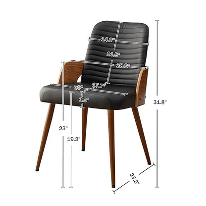 Dining Room Chairs Set of 4,Mid Century Modern Kitchen Chairs,Upholstered Faux Leather Accent Chairs,Metal Legs Wooden Desk Chairs,Armless and No Wheels for Kitchen Dining Living Room,Black - color: Black Pu, size: Set of 4
