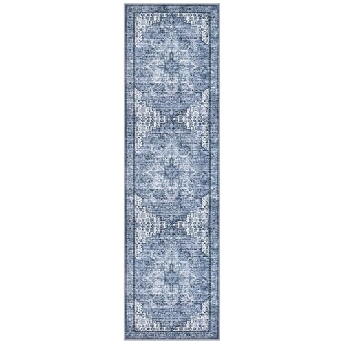 SIILOOM 3x10 Washable Runner Rug, Non Slip Soft Area Rug for Hallway Kitchen - color: Blue White, size: 3' x 10' (Runner)