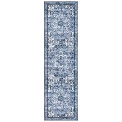 SIILOOM 3x10 Washable Runner Rug, Non Slip Soft Area Rug for Hallway Kitchen - color: Blue White, size: 3' x 10' (Runner)