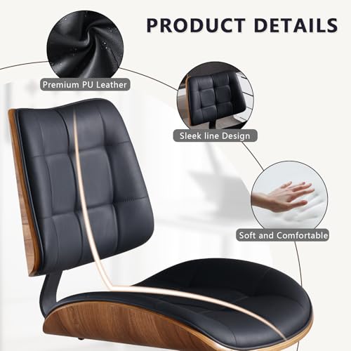 Home Office Desk Chair with Rubber Wheels, Armless Bentwood, Black | Adjustable Height Armless Office Chair, PU Leather Mid Back 360°Small Computer Chair, No Arms Walnut Seating, 300LBS Support - color: Black, size: Standard Style