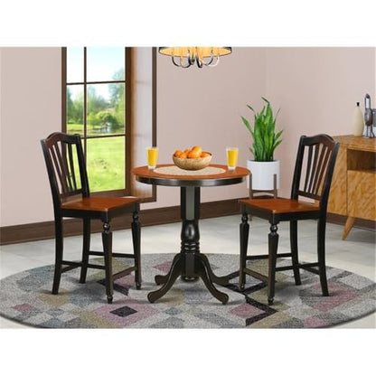 East West Furniture JACH3-BLK-W 3 Piece Kitchen Counter Height Dining Table Set Contains a Round Pub Table with Pedestal and 2 Dining Room Chairs, 36x36 Inch, Black & Cherry - color: Jach3-blk-w