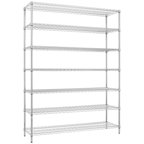 Finnhomy 4200LBS 7-Tier Wire Shelving Unit Adjustable Steel Wire Rack, 18x60x80.2 Inches 7 Shelves Metal Rack, Pantry Shelves for Storage, Metal Garage Shelving with 1" Poles, NSF Certified, Chrome - color: Chrome, size: 18x60x80.2