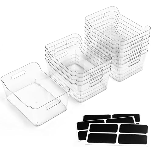 12 PACK Multi-Use Clear Plastic Storage Bins for Organizing w/ Labels - Home, Kitchen, Pantry, Bathroom, Office, Cabinet Shelf Organizer Bins - SOHO Collection, RV, Fridge Organization Containers -XXL - size: XXL Large