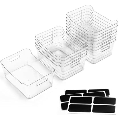 12 PACK Multi-Use Clear Plastic Storage Bins for Organizing w/ Labels - Home, Kitchen, Pantry, Bathroom, Office, Cabinet Shelf Organizer Bins - SOHO Collection, RV, Fridge Organization Containers -XXL - size: XXL Large