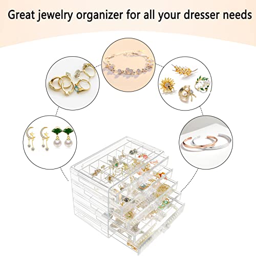 Weiai Clear Acrylic Jewelry Organizer Box 90 Adjustable Grids for Earrings Rings - size: 5 Drawers
