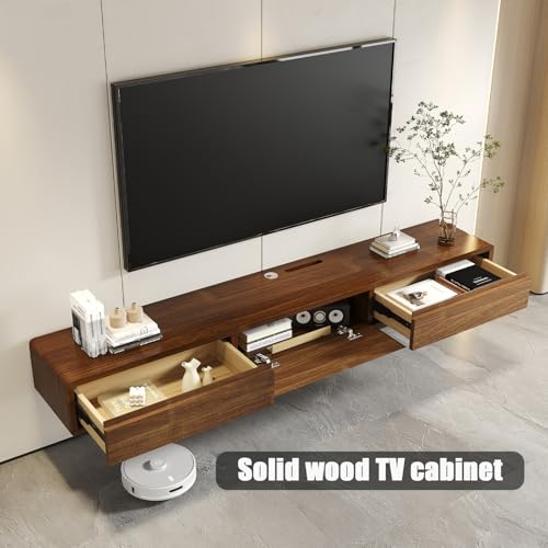 Fully-Assembled Minimalist Floating TV Stand, Modern Wall Mounted TV Console with Cable Management, Scratch-Resistant Solid Wood Media Cabinet for Living Room and Bedroom (Wood, 55.12in) | Wood Finish. Supports 200lbs, hidden cable management & storage. S