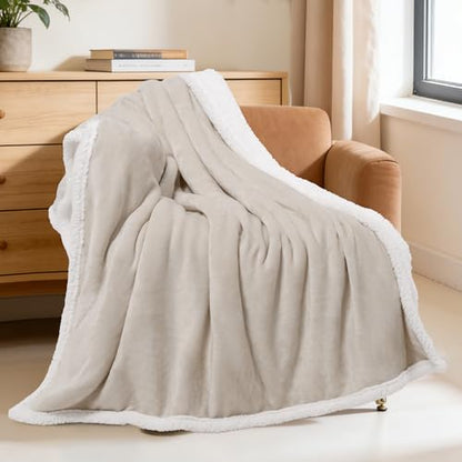 BEAUTEX Sherpa Fleece Throw Blankets Soft Fluffy Flannel Plush Cozy | Fuzzy Beige Cuddle Blanket for Couch, Bed, Sofa, Adults (50" x 60", Beige) - color: Beige, size: Throw-50"x60"