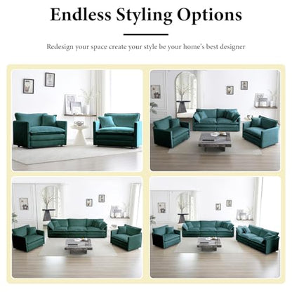 76.7” Oversized Green Loveseat Sofa, 2 Seater Large Sectional Couches for Living Room, Chenille Fabric Modular Sectional Sofa with 1 Ottoman, Deep Seat Home Sofas Set, Love Seat Couches - color: Green, size: 2 Seater + 1 Ottoman