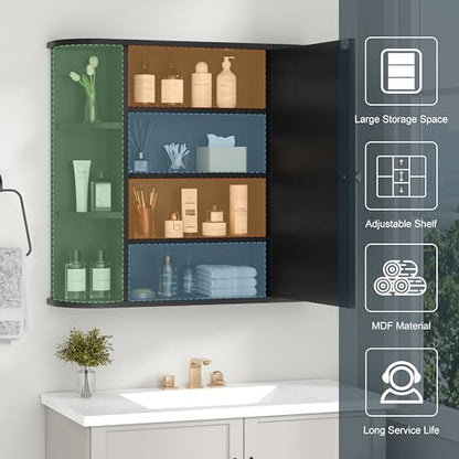 Bathroom Medicine Cabinet with Mirror, Wall Mounted Home Storage with Door, Over The Toilet Space Saver Storage Cabinet, Bathroom Cabinet Wall Mounted, Black