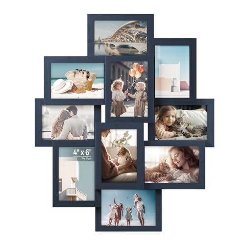 SONGMICS Collage Picture Frames, 4x6 for Wall Decor, Multi Family Photo for Gallery Decor, Glass Front, Set of 10, Navy Blue URPF020Q01 - color: Navy Blue, size: 10 Pack