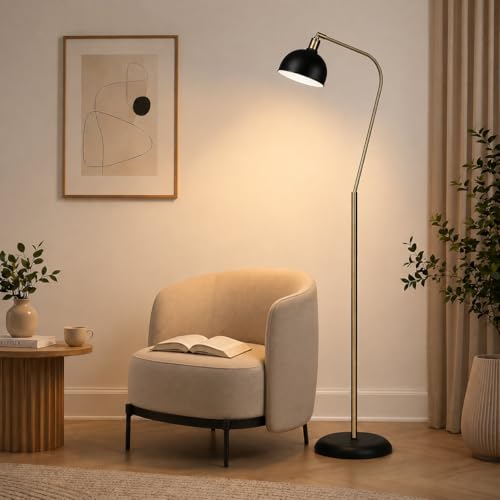 HarvestLand Halo Brass Floor Lamp with Adjustable Reading Light | Adjustable reading light, solid metal base, E26 bulb compatible. - color: Black Brass