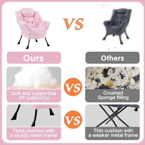 Lazy Chair, Comfy Reading Accent Chair for Bedroom, Pink | Comfy Bedroom Accent Chair with Washable Removable Cover and extra throw pillowfor Living Room Dorm - color: Pink-single