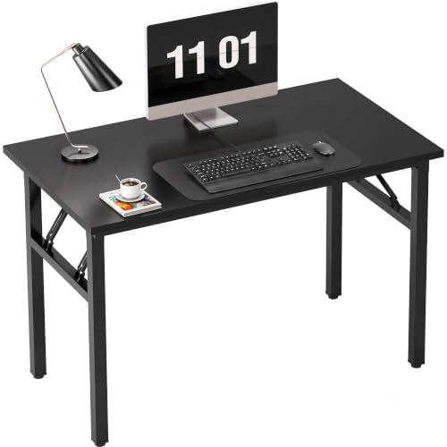 Need Folding Computer Desk - 39.4 Inch Foldable Office Writing Work Study Kids Student Teacher Home Bedroom Table for Small Space, Black | No-Assembly, Sturdy Foldable Desk for Home Office, Bedroom, Dorm Room, Student Study, Collapsible, Compact, Easy Sto