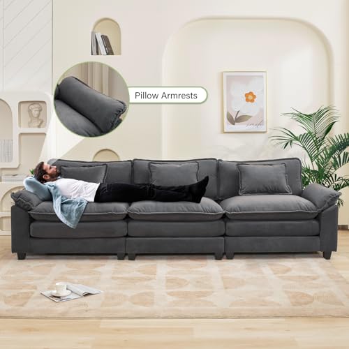 120" Modular Sectional Sofa, Comfy 3 Seater Deep Cloud Couch | Couches for Living Room, Modular Couch, Deep and Wide Seat, Velvet Sofa Sleeper with Throw Pillows, Blue Grey - color: Blue Gray, size: 120 Inch