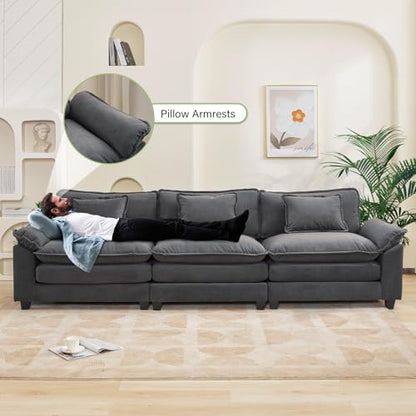 120" Modular Sectional Sofa, Comfy 3 Seater Deep Cloud Couch | Couches for Living Room, Modular Couch, Deep and Wide Seat, Velvet Sofa Sleeper with Throw Pillows, Blue Grey - color: Blue Gray, size: 120 Inch